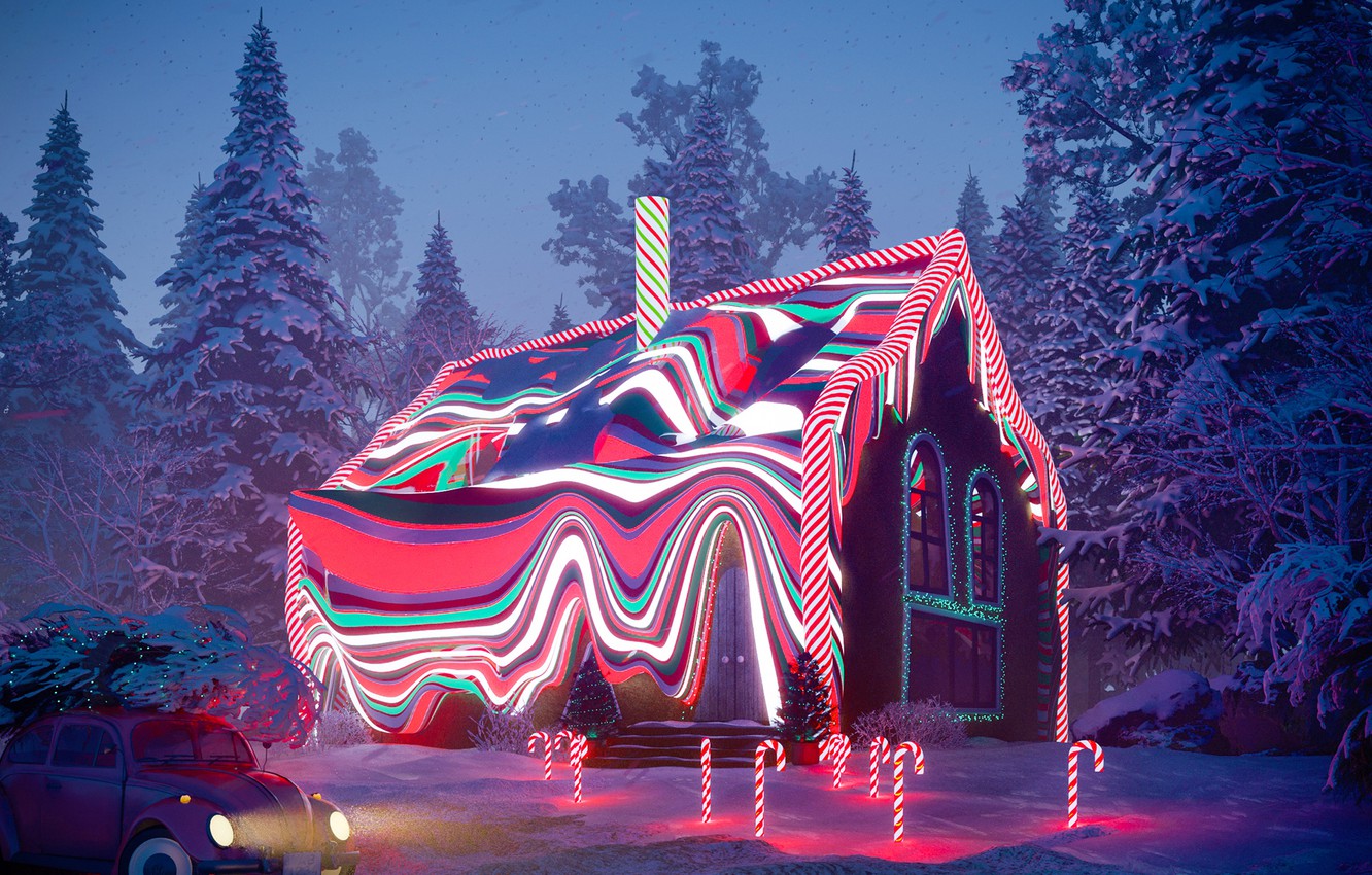 Wallpaper Forest Snow House Car Gingerbread Image For