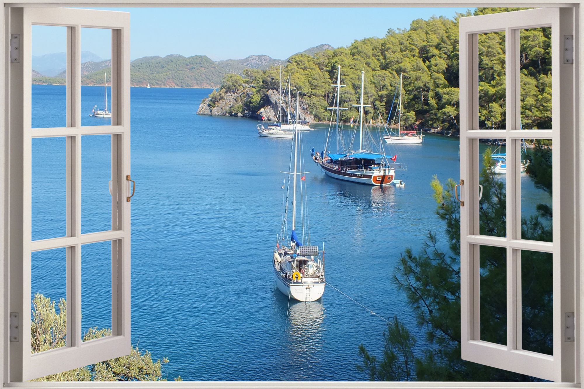 Details About Huge 3d Window Exotic Sailboat Ocean Wall Stickers