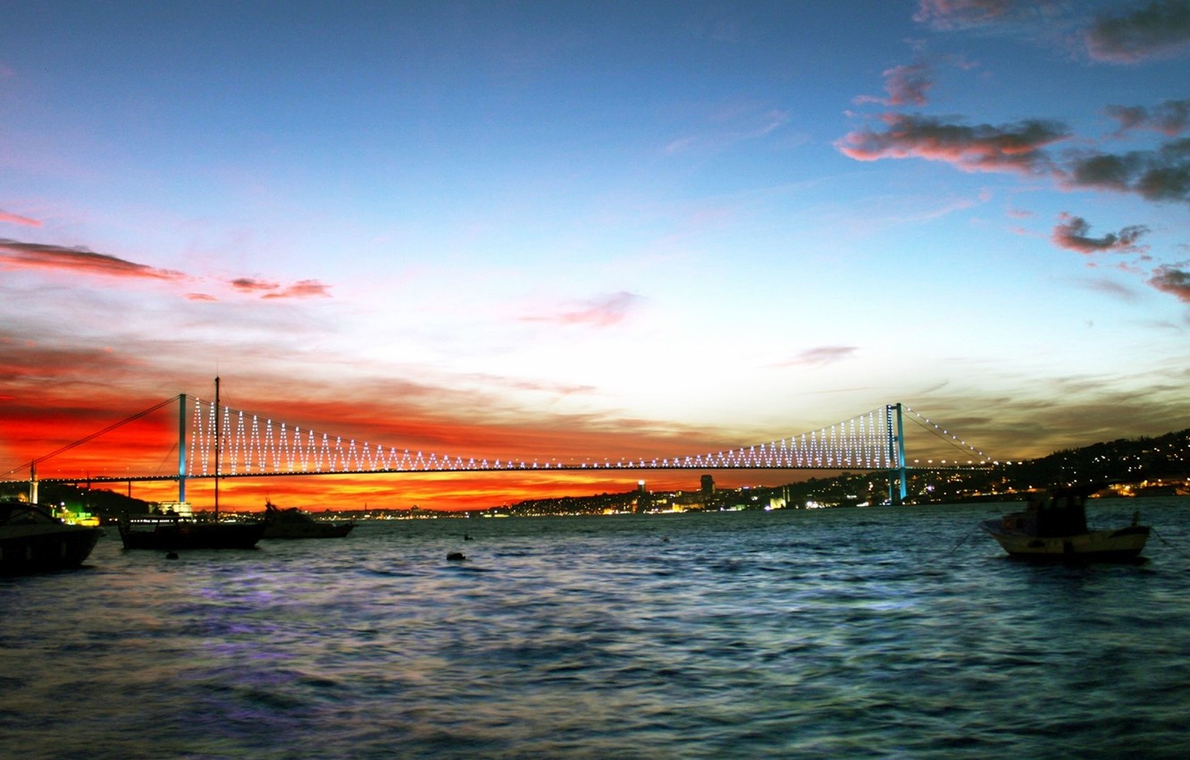 Wallpaper Sea Sunset Istanbul Turkey Bosphorus Bridge Image