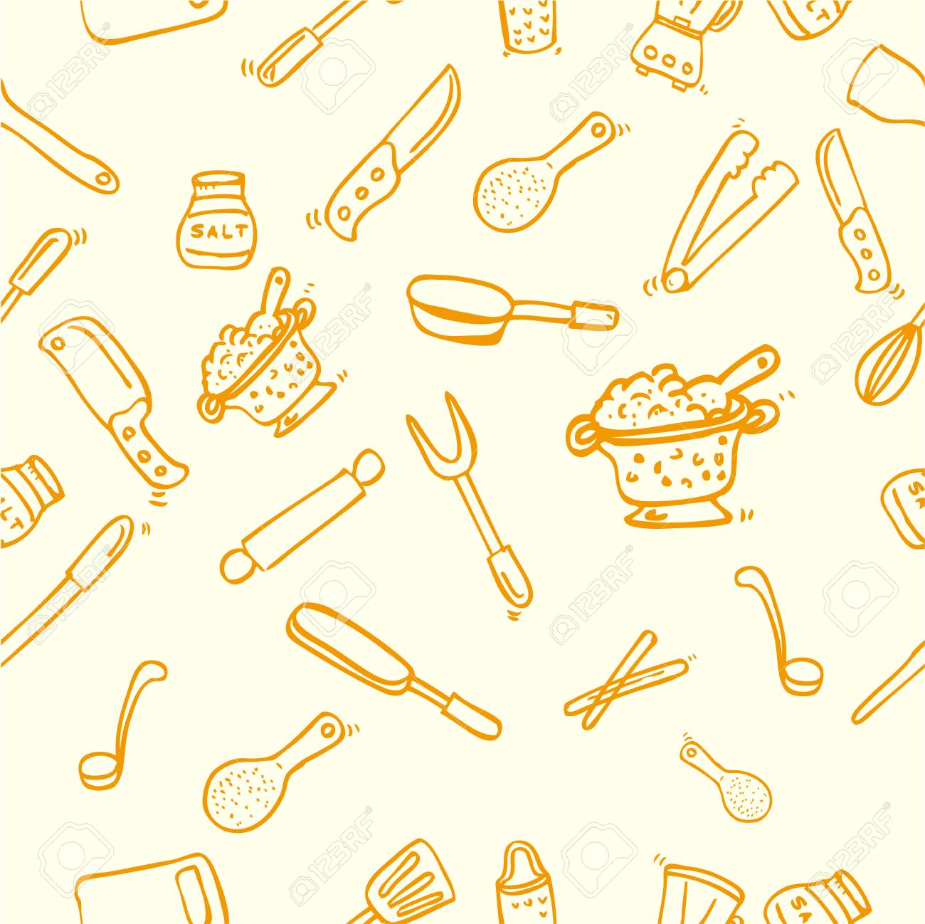 Hand Draw Sketch Seamless Background Cook Ware For Wallpaper