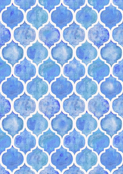 Cornflower Blue Moroccan Hand Painted Watercolor Pattern Art Print by