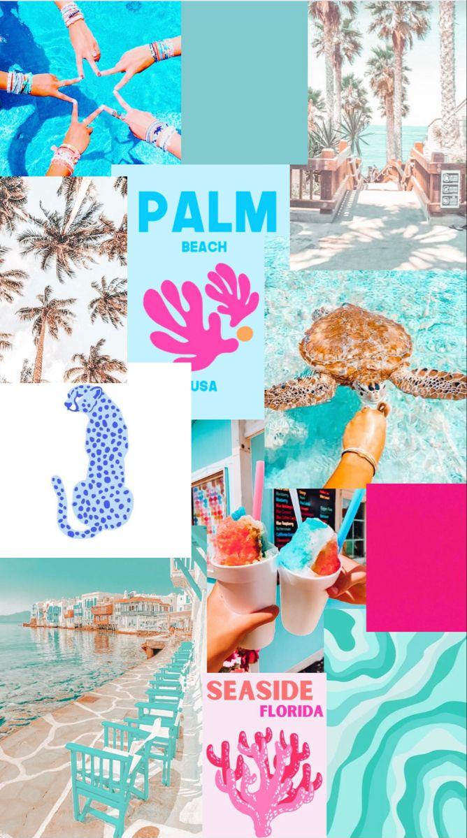 Preppy Beach Aesthetic Photo Collage In iPhone Wallpaper