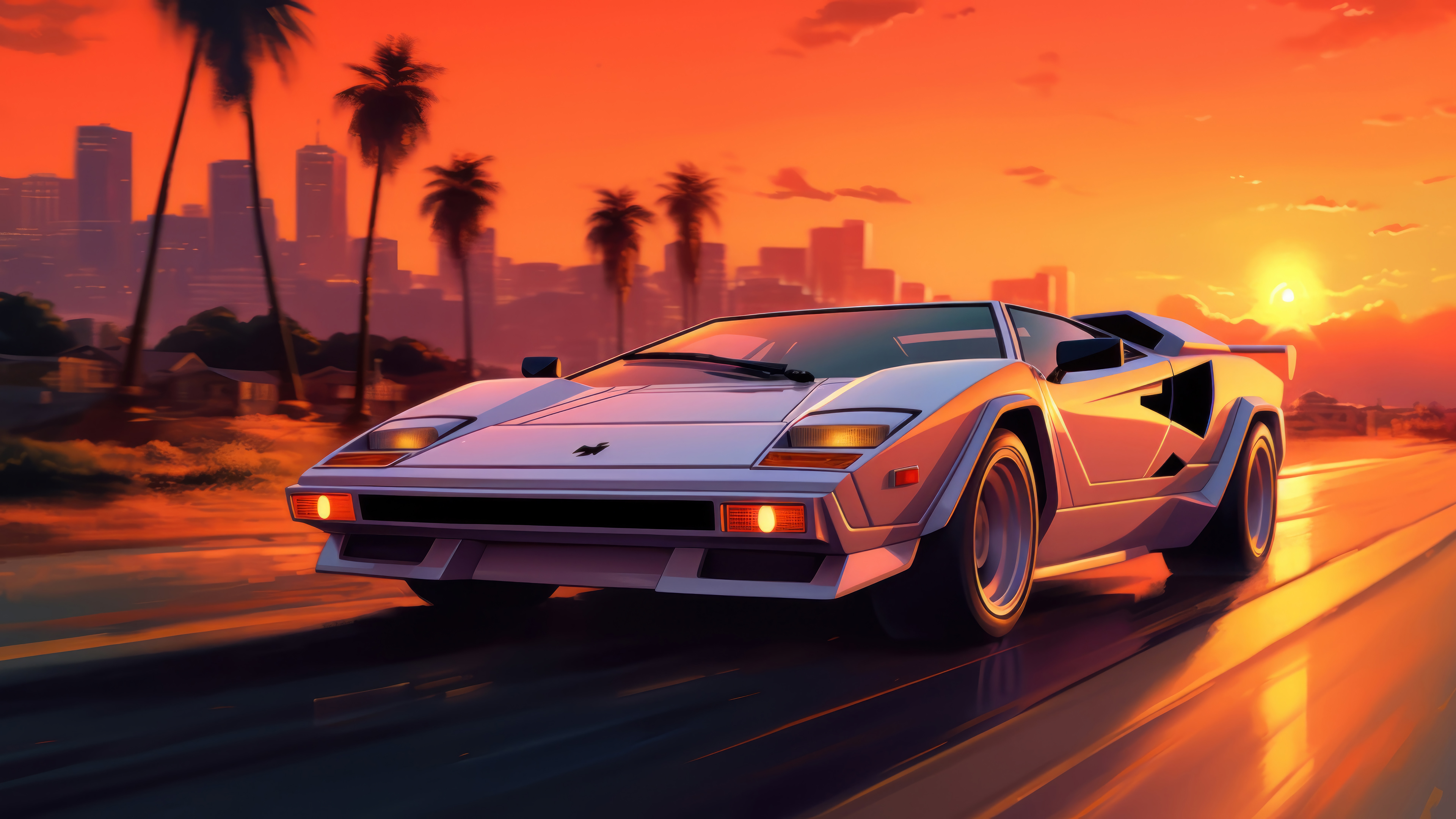 Lamborghini Sports Car Sunset 4k Wallpaper