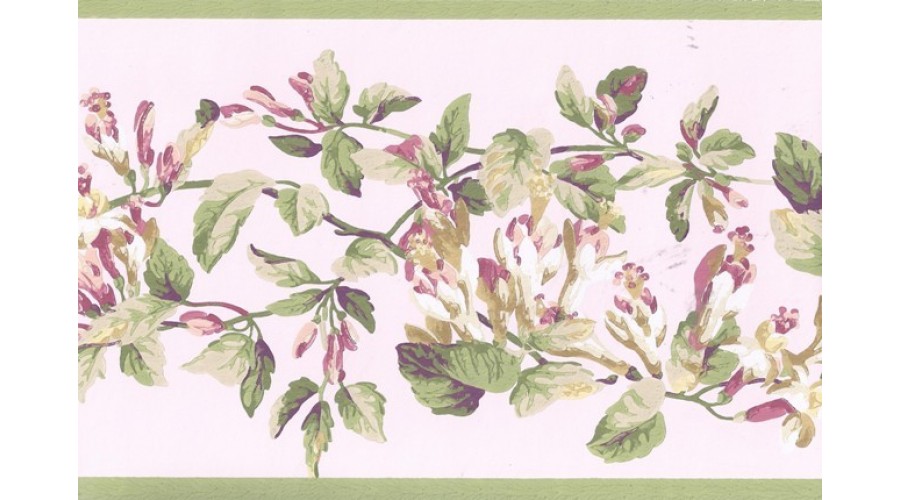 Home Green Peach Painted Floral Wallpaper Border