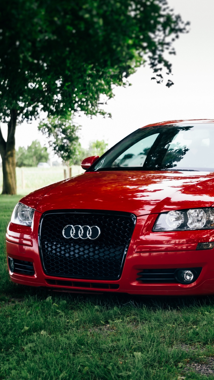 Download wallpaper 720x1280 audi a3 red front view auto grass 720x1280