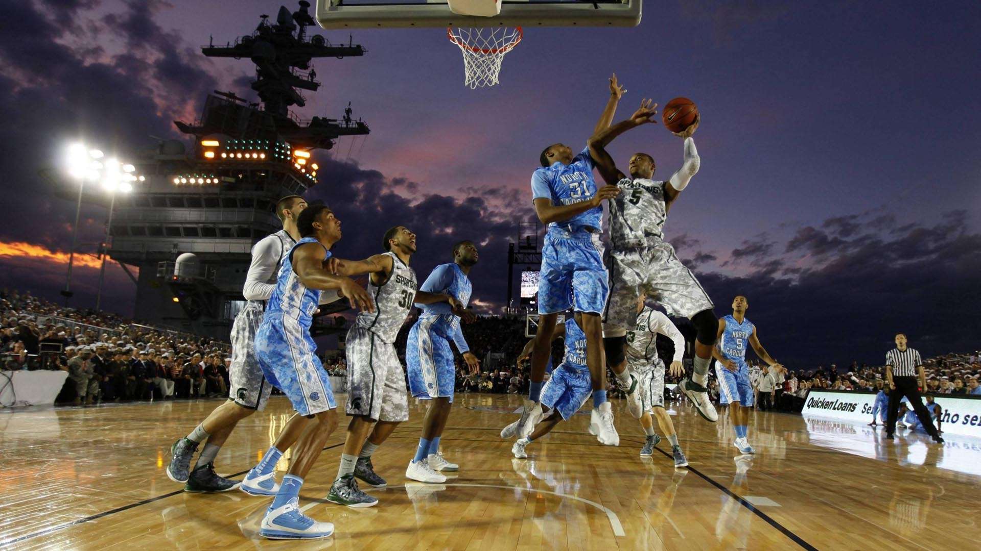 College basketball game on an aircraft carrier HD 1920x1080
