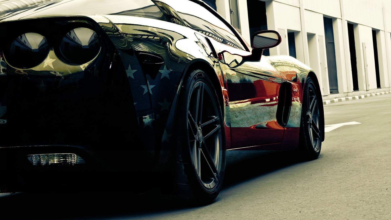 American Flag Corvette Car Full HD Desktop Wallpaper 1080p