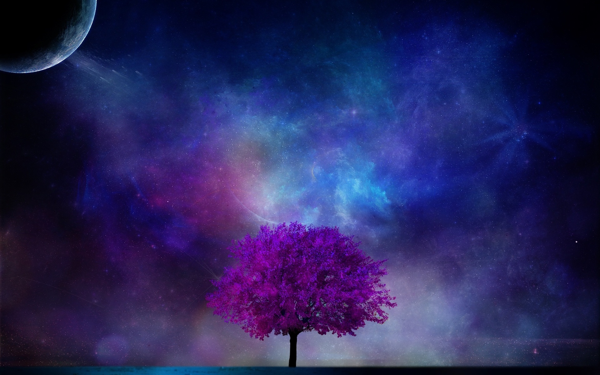 Art Nebula Sky Sci Fi Pla Moon Stars Blossom Wallpaper Background