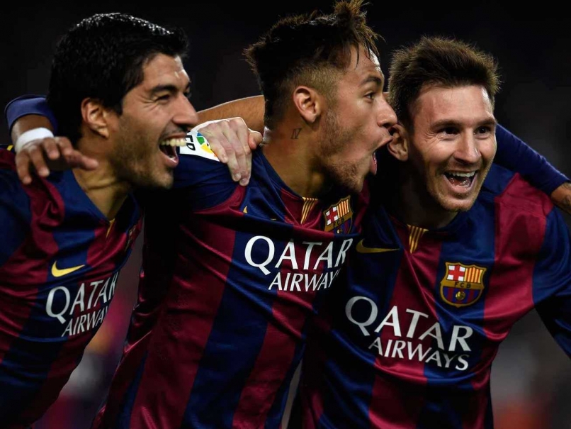 Luis Suarez Neymar And Lionel Messi Celebrate Barcelona Win Against