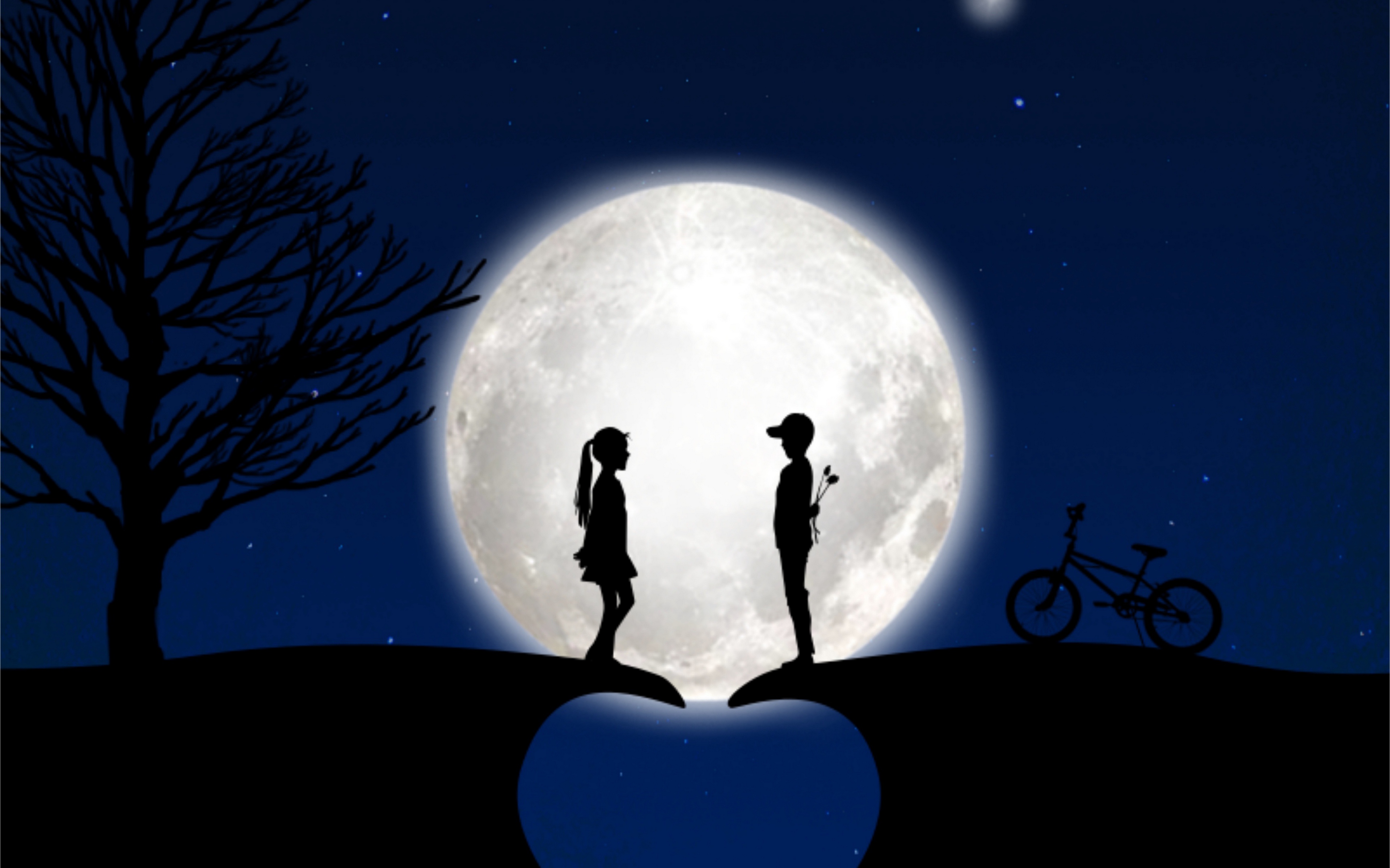 Wallpaper Children Silhouettes Love Moon Romance   Heart