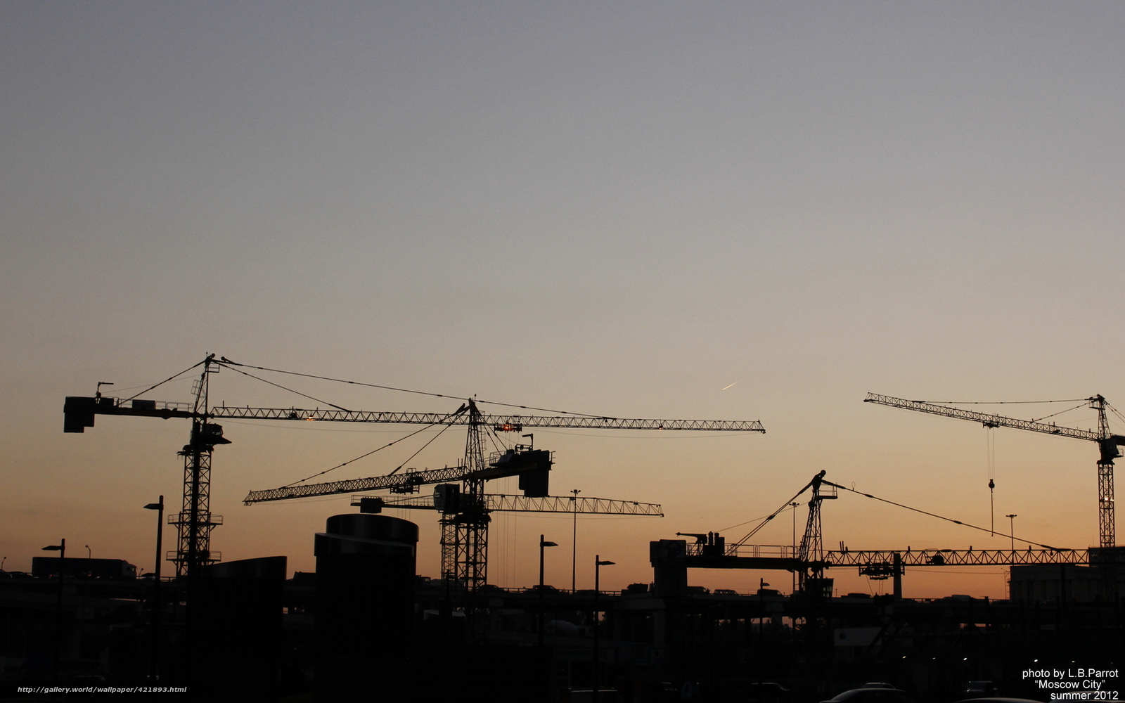Wallpaper Evening Sunset Crane Construction Desktop