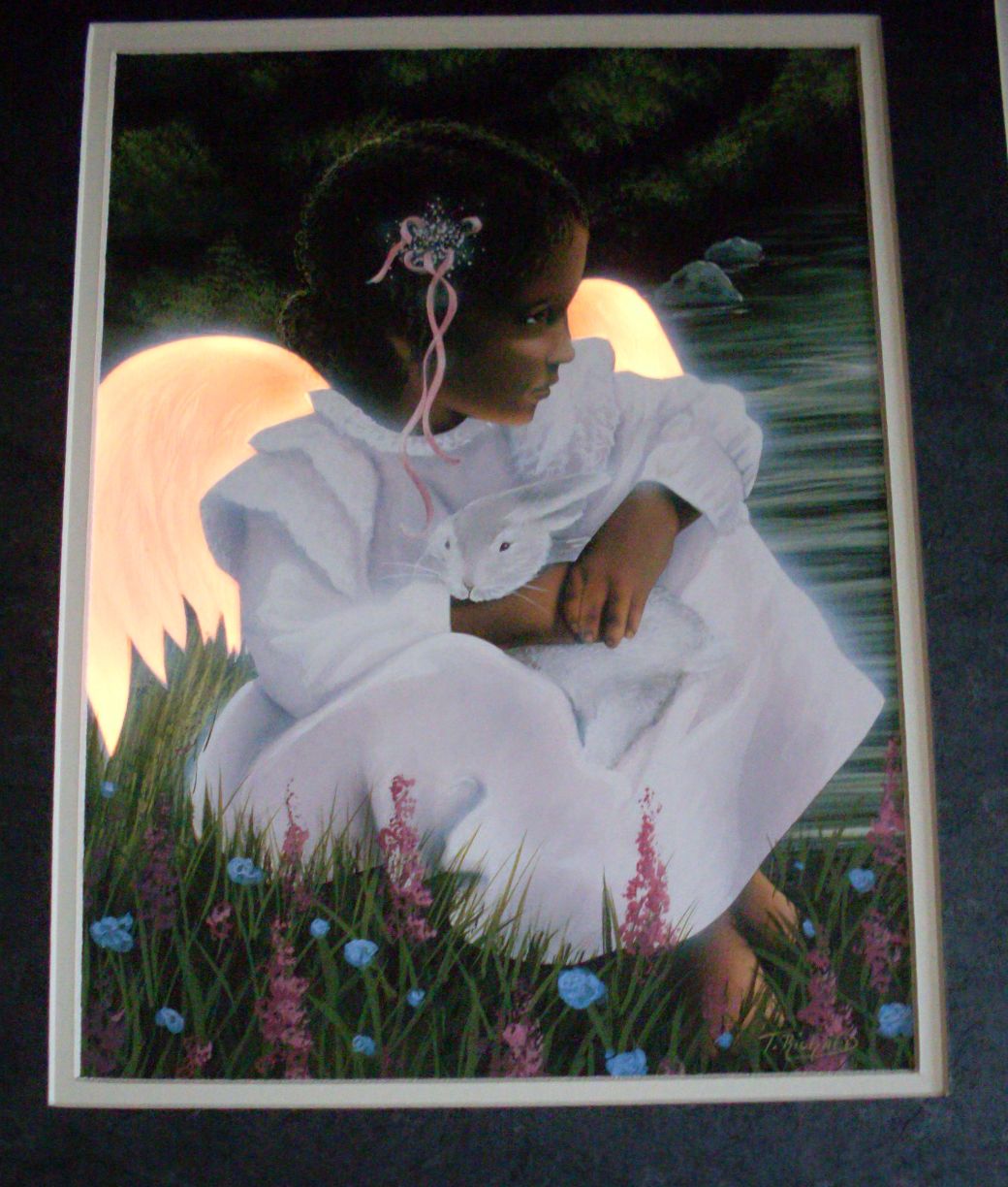 African American Angels Guardian Angel Lit Print By T