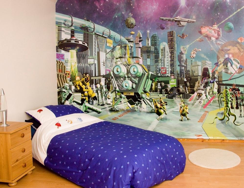 Wall Tastic Space City Mural Childs Wallpaper