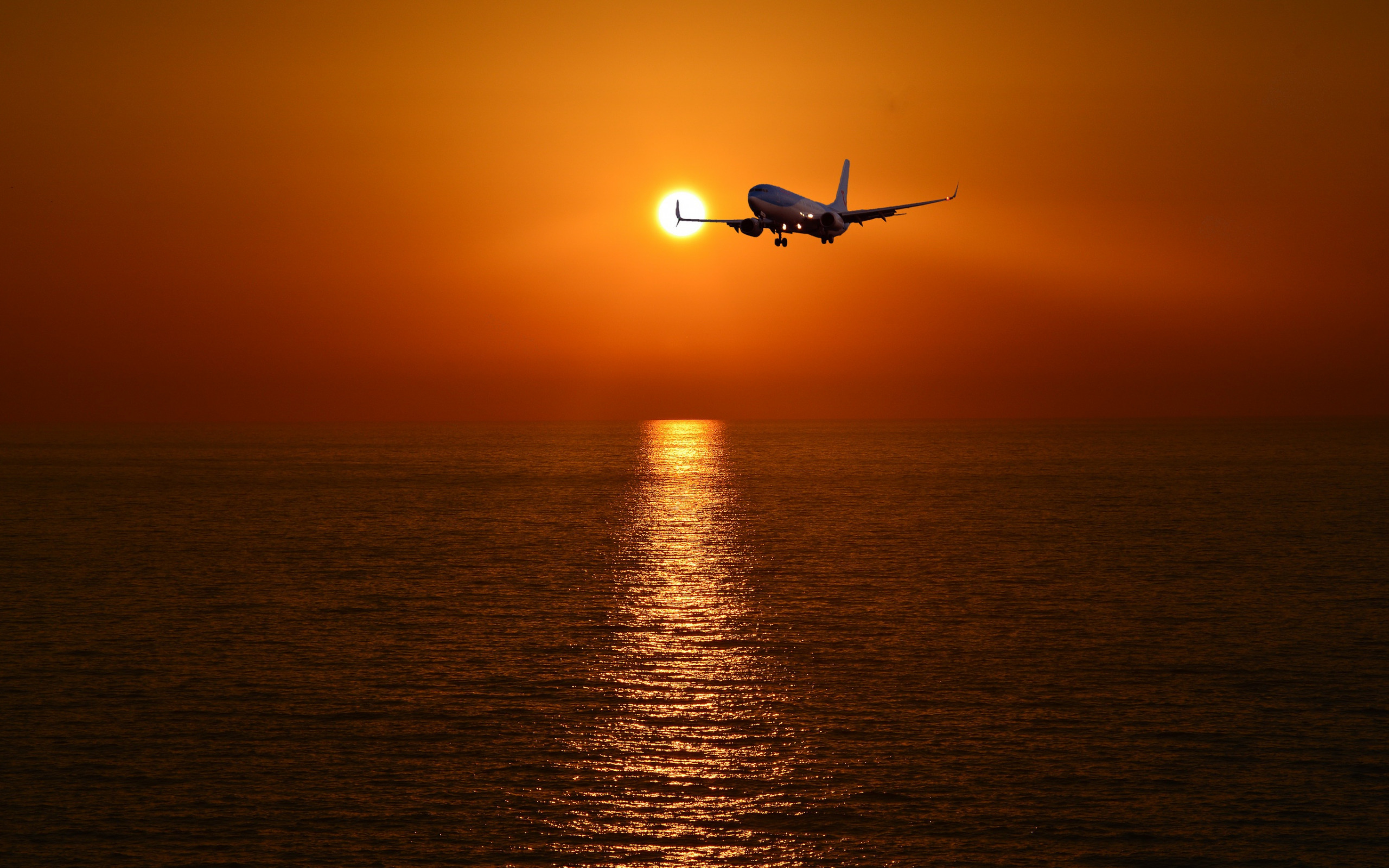 Wallpaper Passenger Aircraft Sunset Sky Seascape