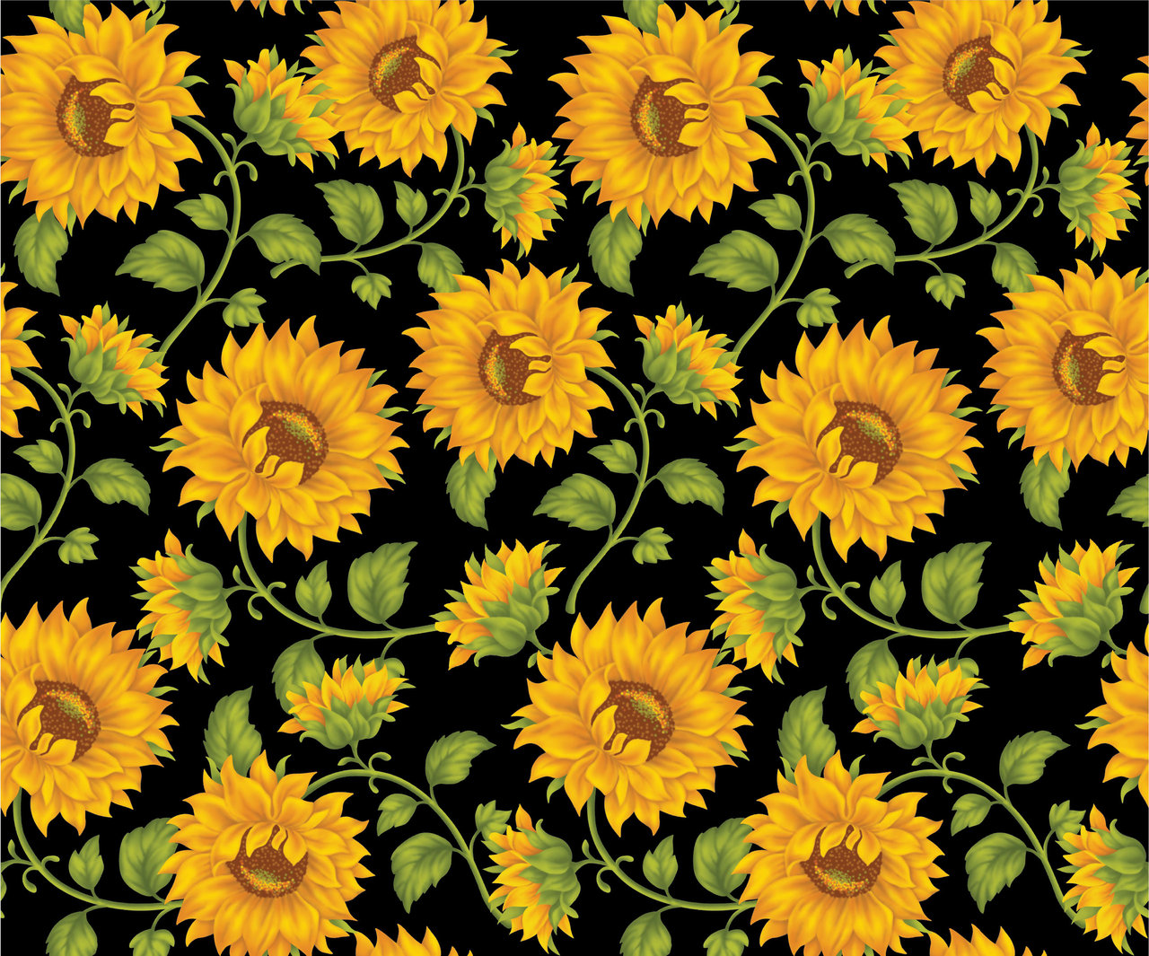 Sunflower Print In Black Background By Doncabanza