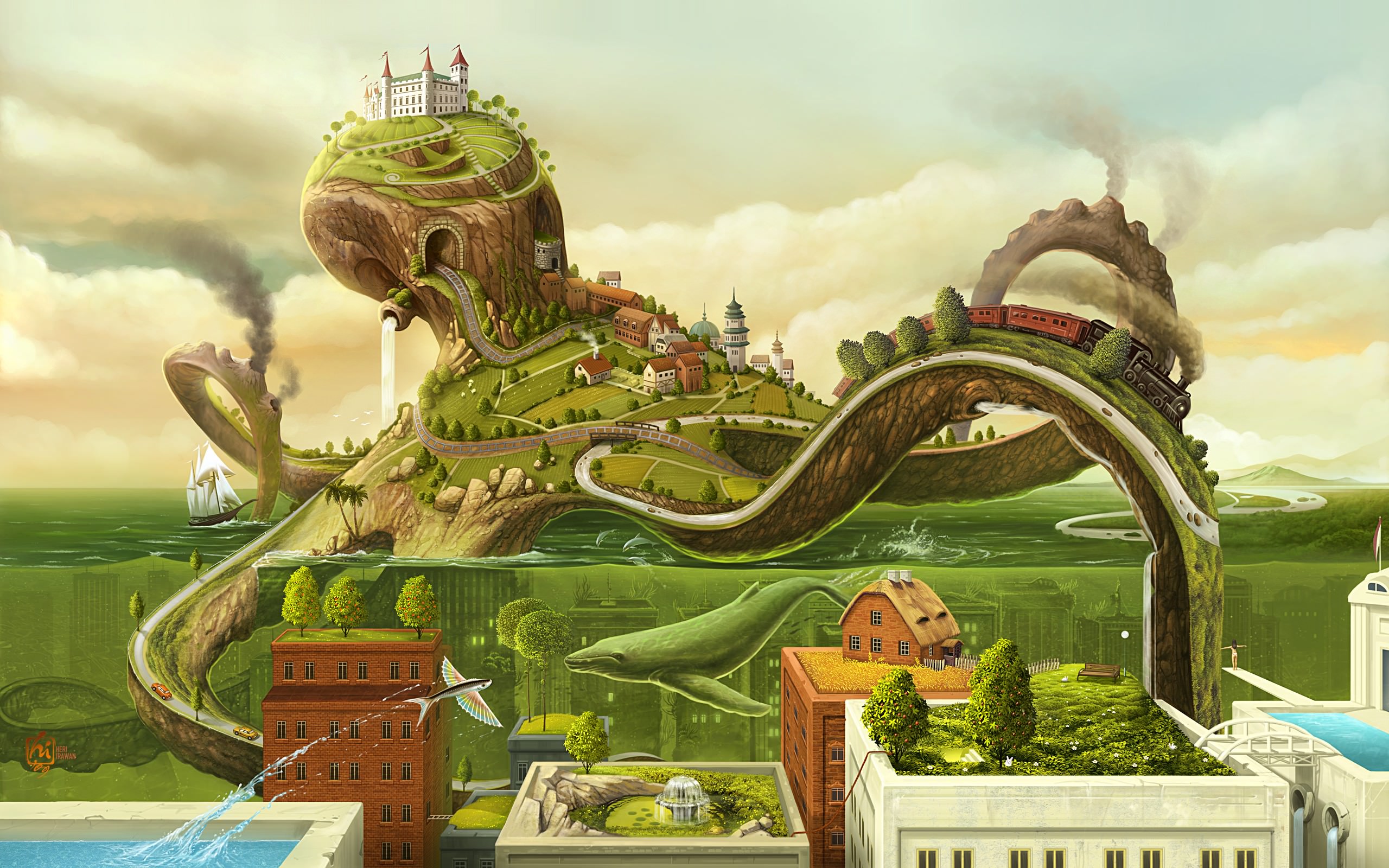 Surreal Wallpaper Featuring A City Merged With Huge Octopus