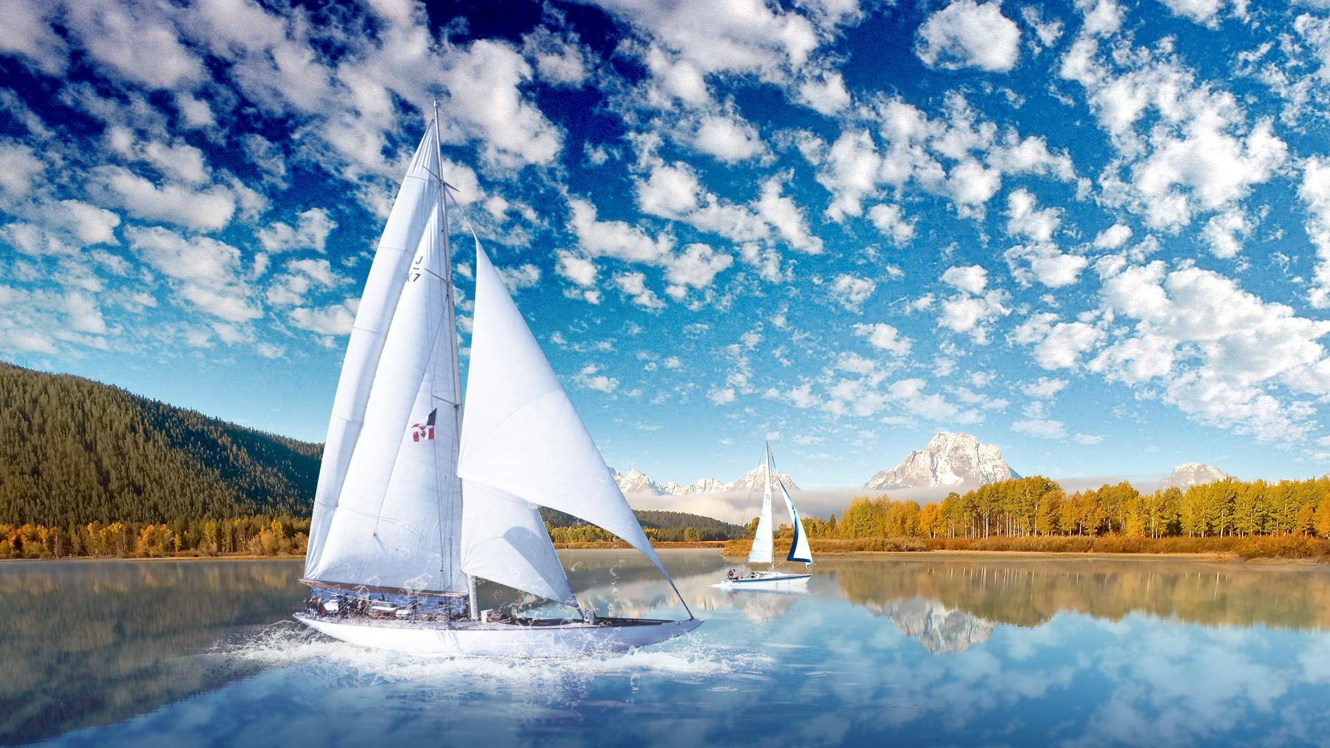 Background High Definition Lake And Sailing Scenic 37102s