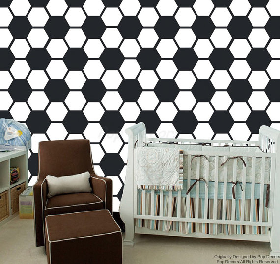 Baby Boy Nursery Wallpaper Soccer Ball Pattern Wall Mural Children