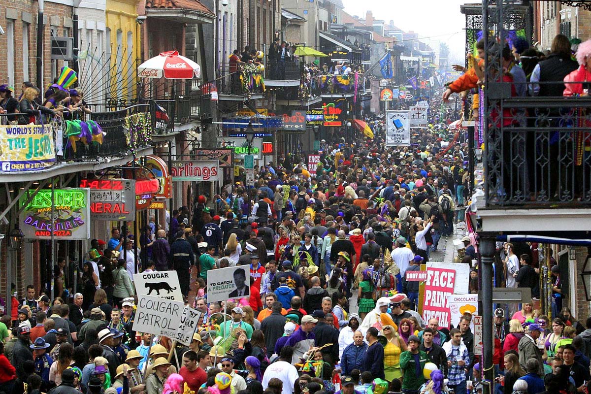 Crowds Flood Bourbon Street On Mardi Gras Day In New Orleans