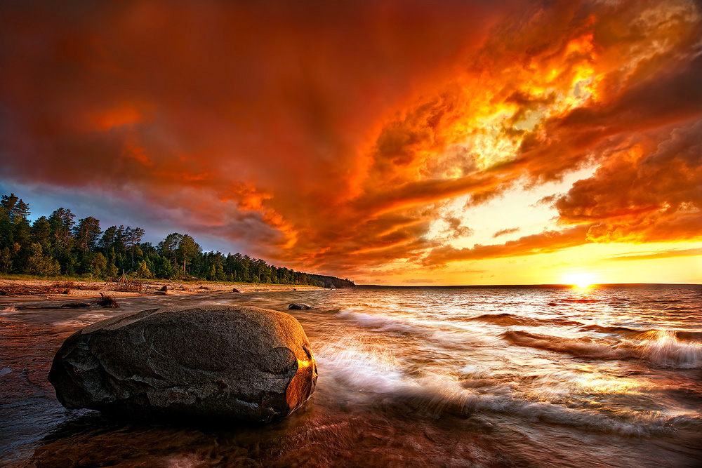 Lake Superior Blazing Sunset Fine Art Nature Photography By Steve