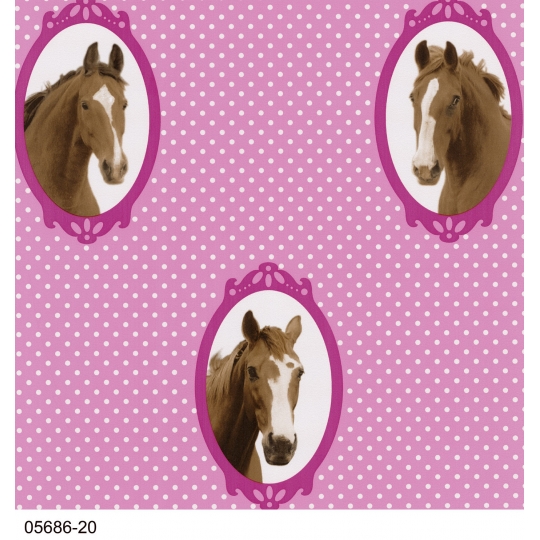 International Happy Kids Pink Horses Polka Dots Wallpaper