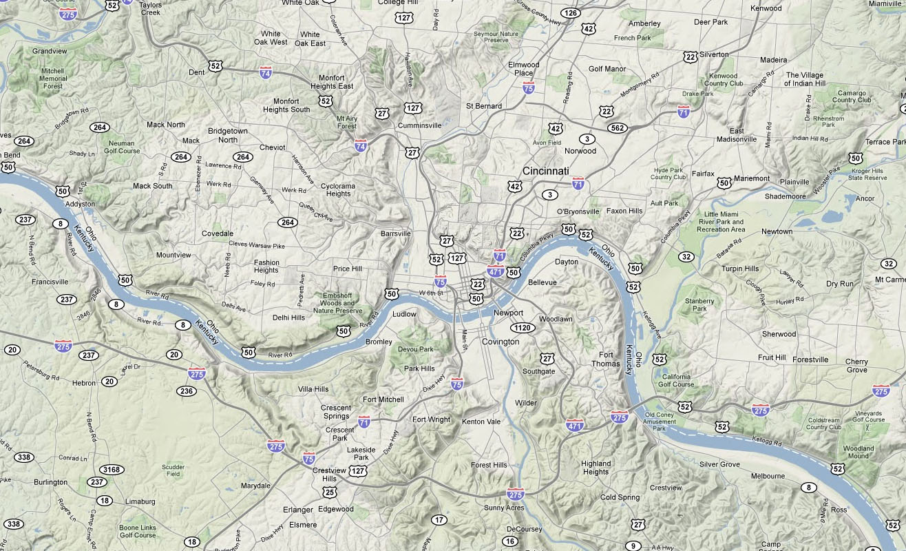 Terrain Map Of Greater Cincinnati Image Google Maps