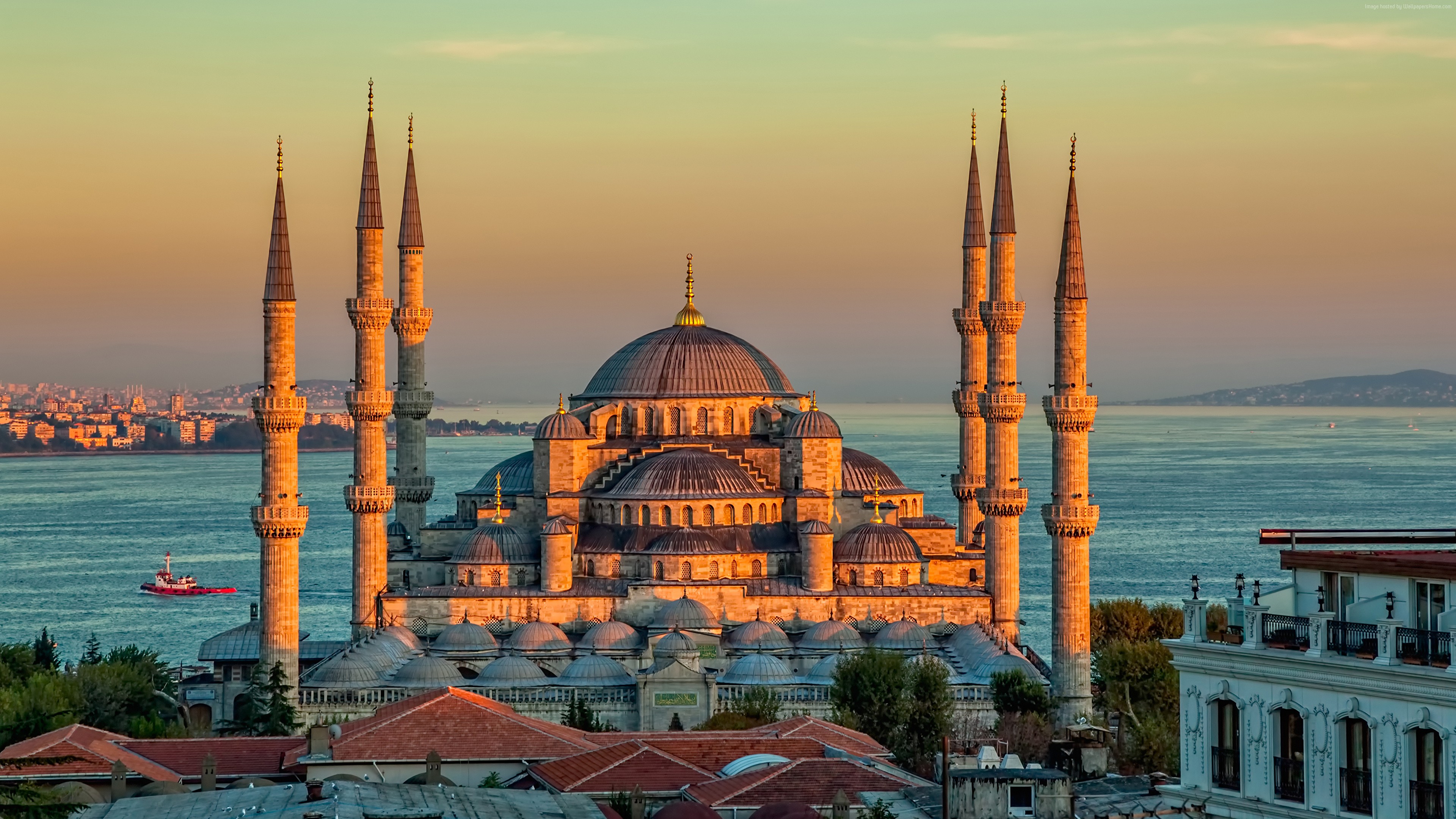 Wallpaper Sultan Ahmed Mosque Turkey Istanbul Sunrise 4k