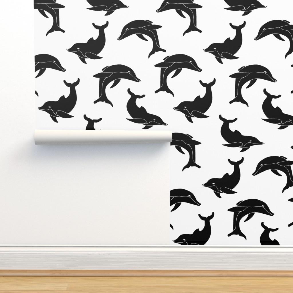 dolphins black and white dolphin Wallpaper Spoonflower