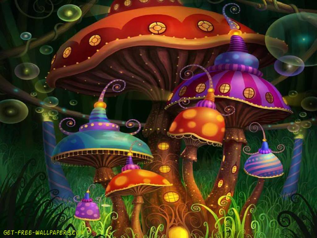 Neon Mushrooms Wallpaper Image
