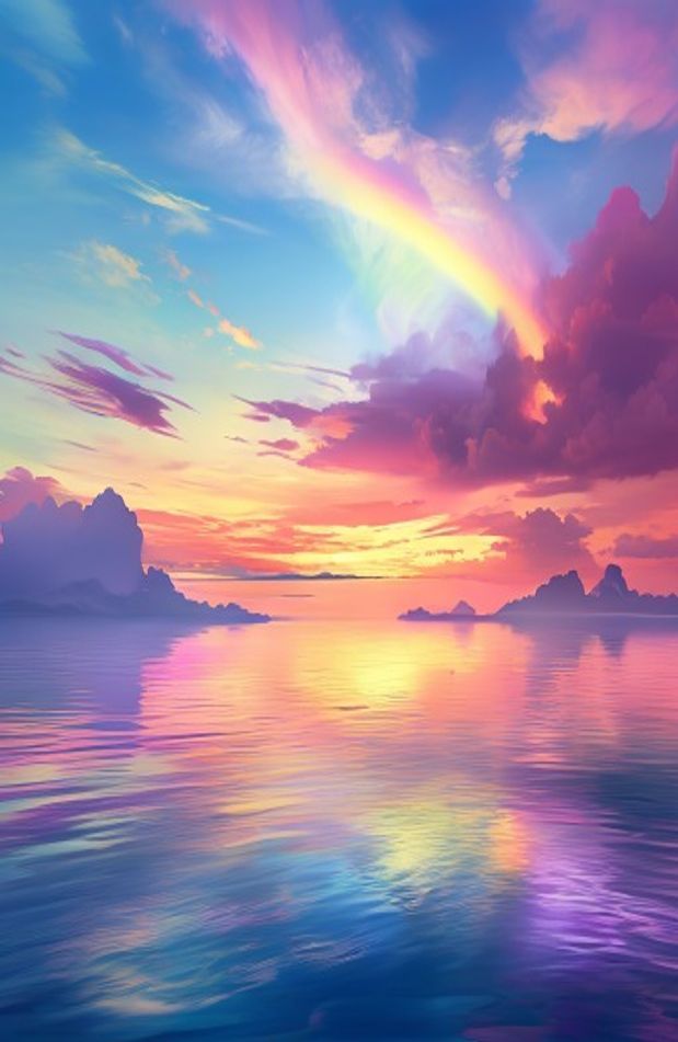 Sunset Ocean Rainbow Wallpaper