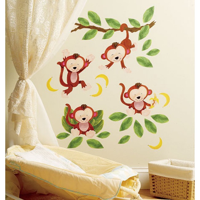 BABY MONKEY PEEL AND STICK APPLIQUES   All 4 Walls Wallpaper