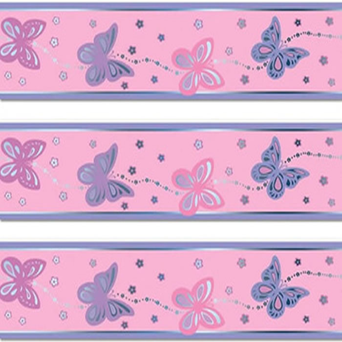 Pink Metallic Butterfly Wallpaper Border