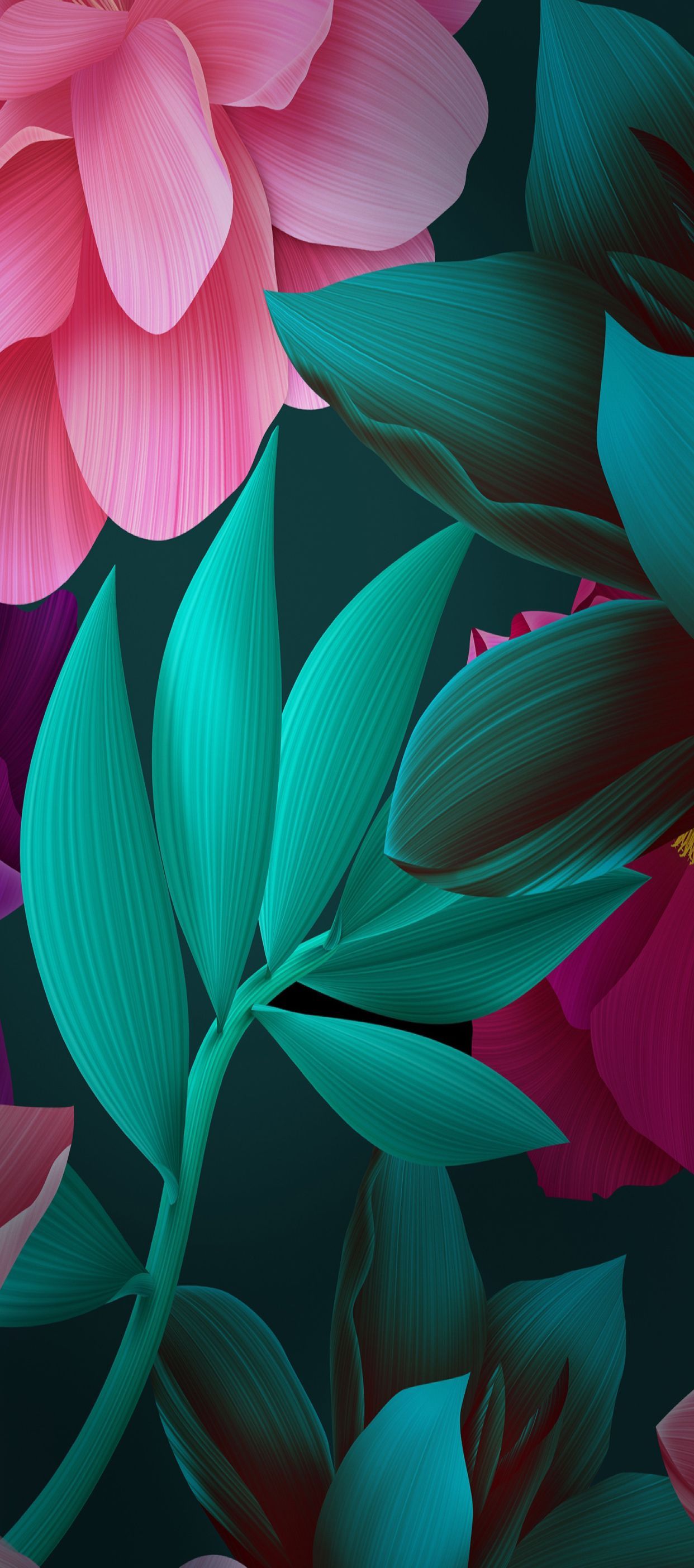 Ios iPhone X Green Black Pink Floral Plant Simple Abstract Wallpaper