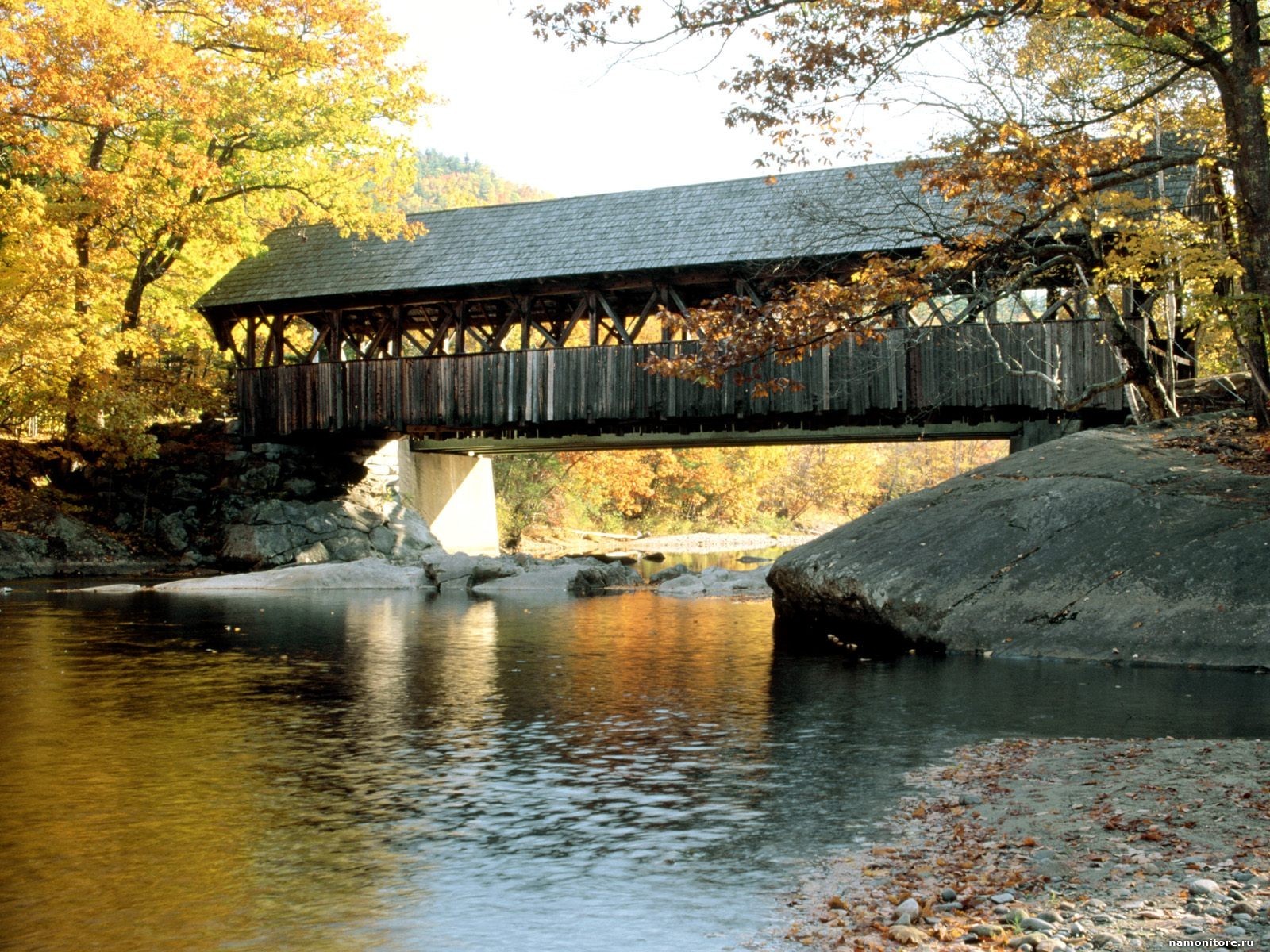 Wooden Covered Bridge Autumn Nature