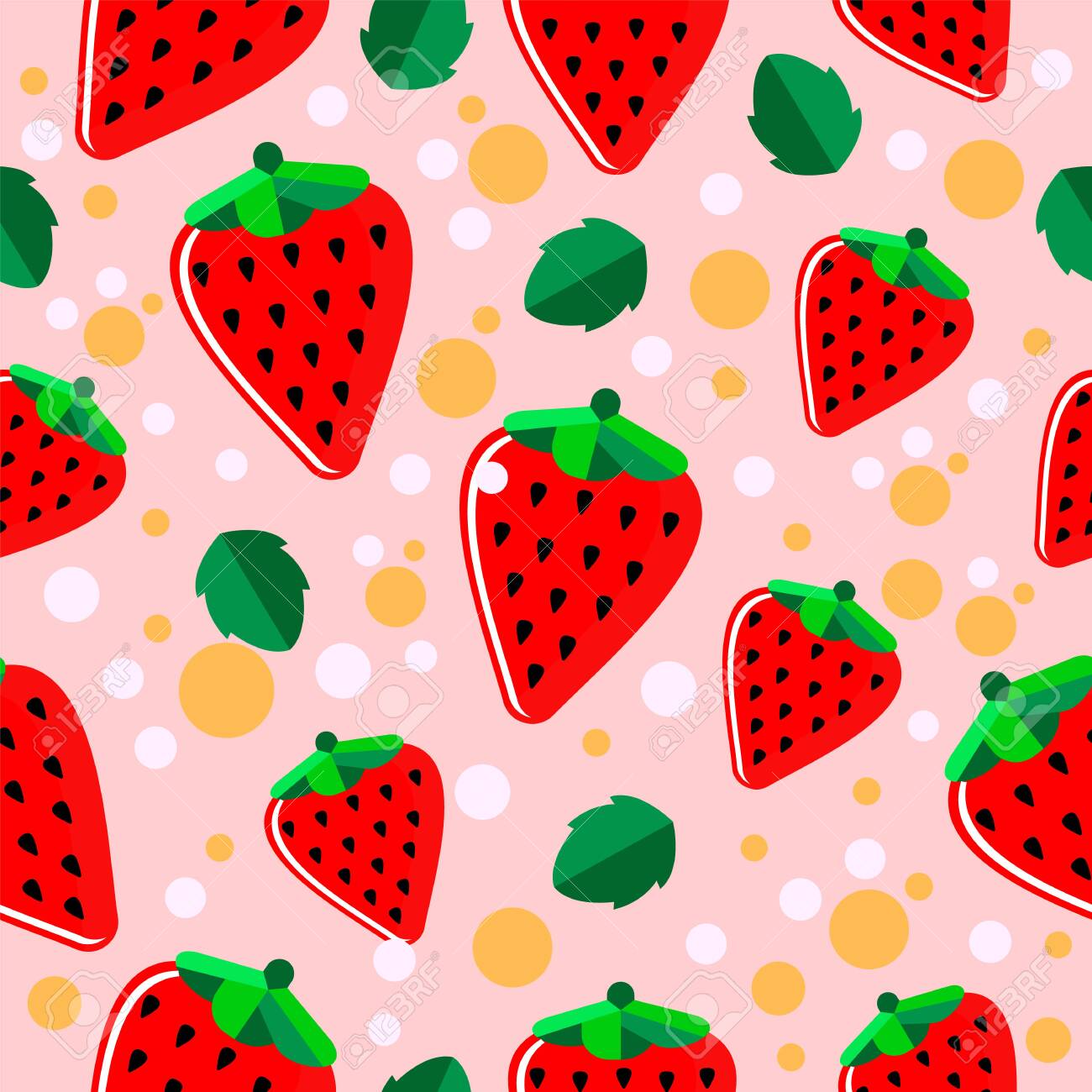 Seamless Pattern Of Strawberry With Leaf In Pink Color Background