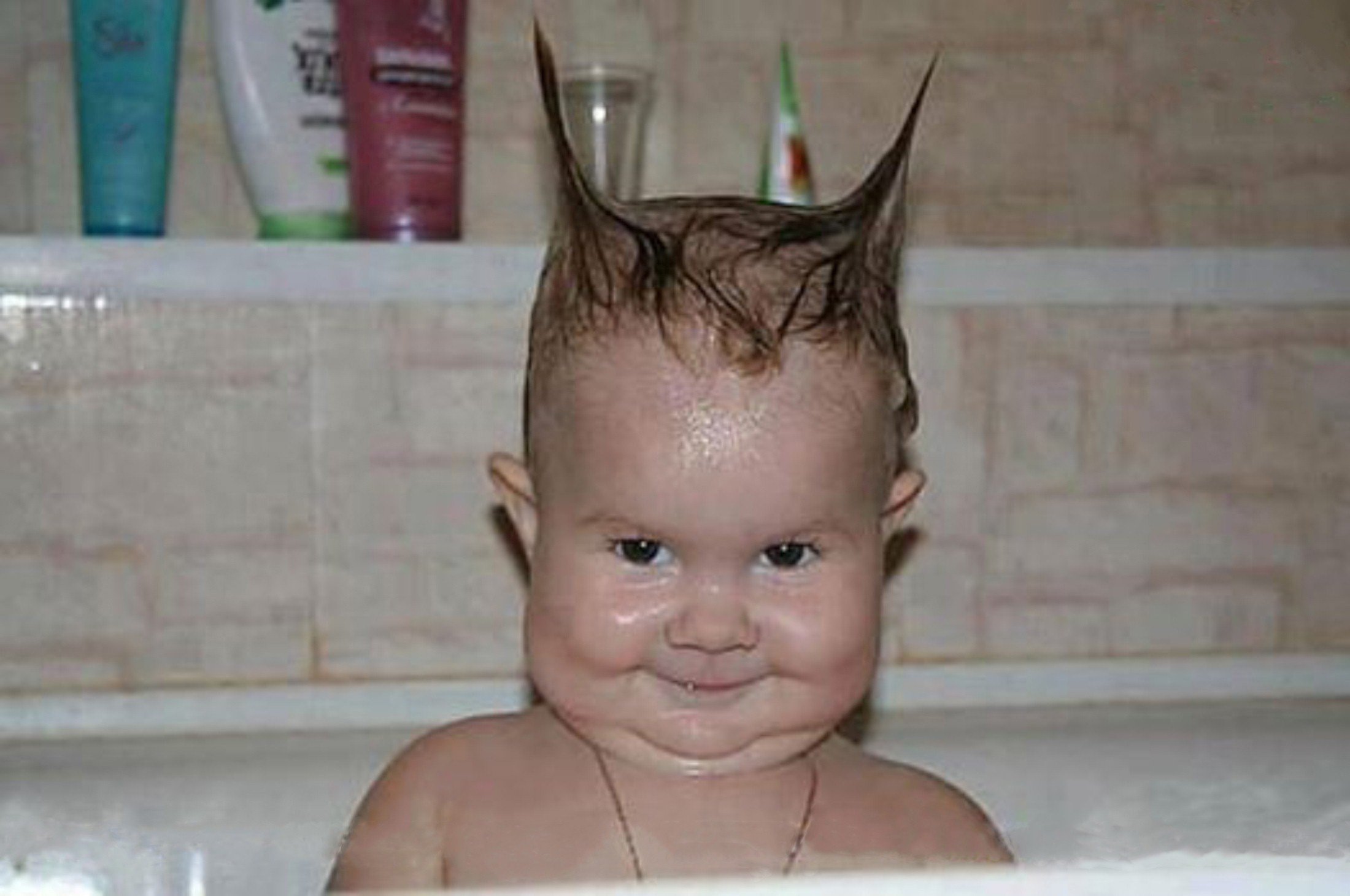 Funny Baby Hair Style During Bath Wallpaper HD Wallpapers 2200x1460