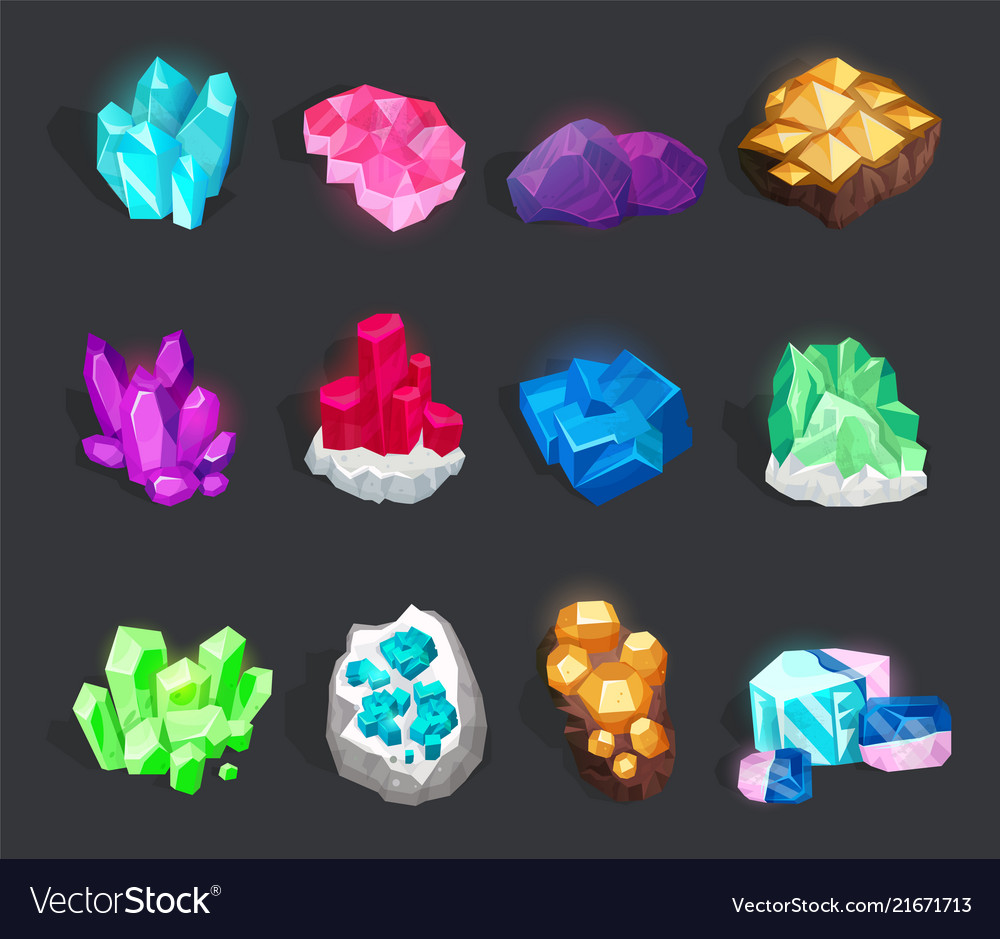 Crystals And Minerals Set Isolated From Background