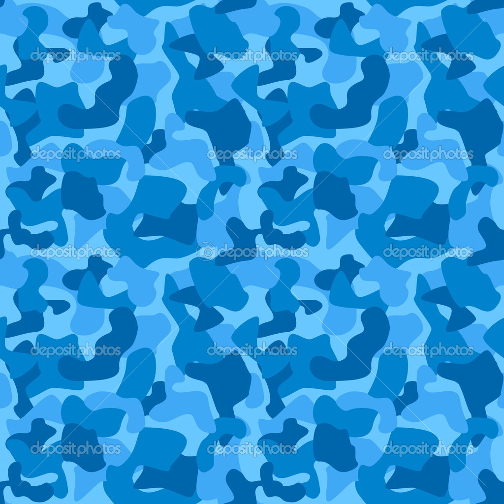 Blue Camouflage Background Seamless Pattern
