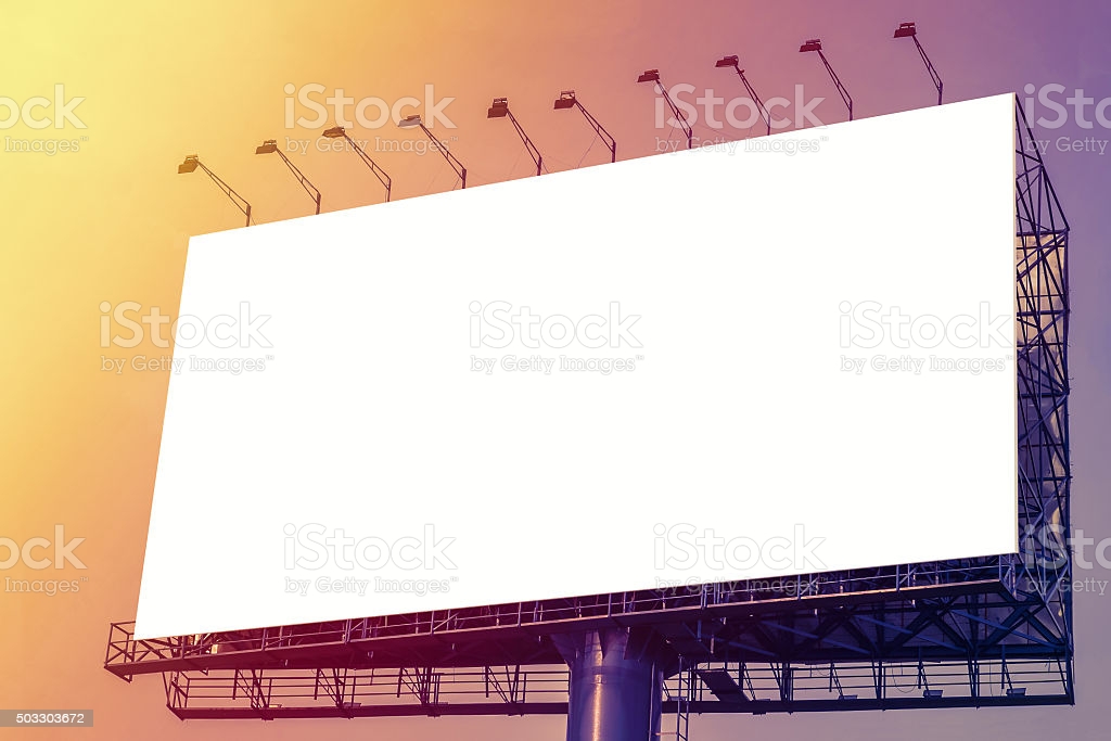 Blank White Billboard Over Evening Sky For Your Advertisement