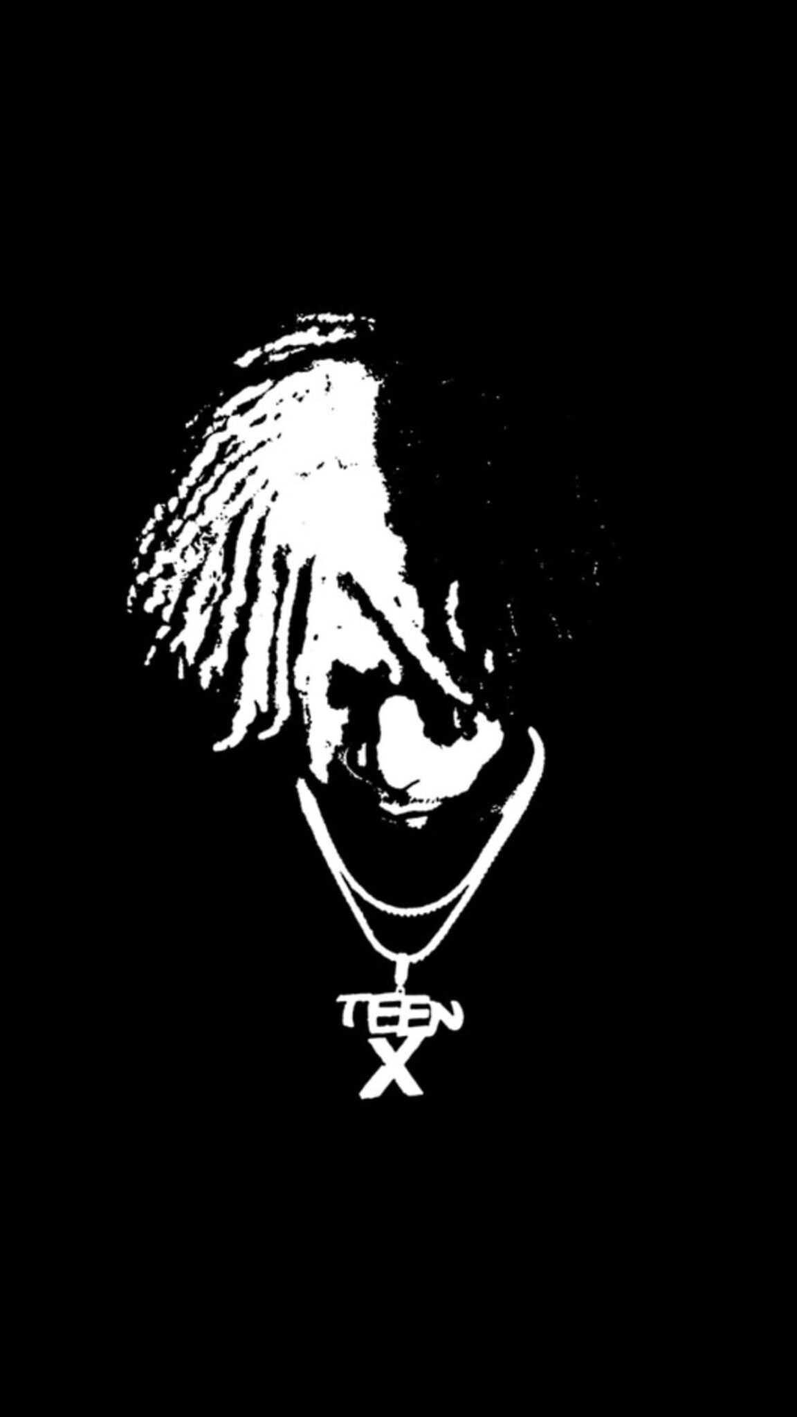 Black and white graphic of Ken Carson with his signature hairstyle and 'TEEN X' necklace pendant