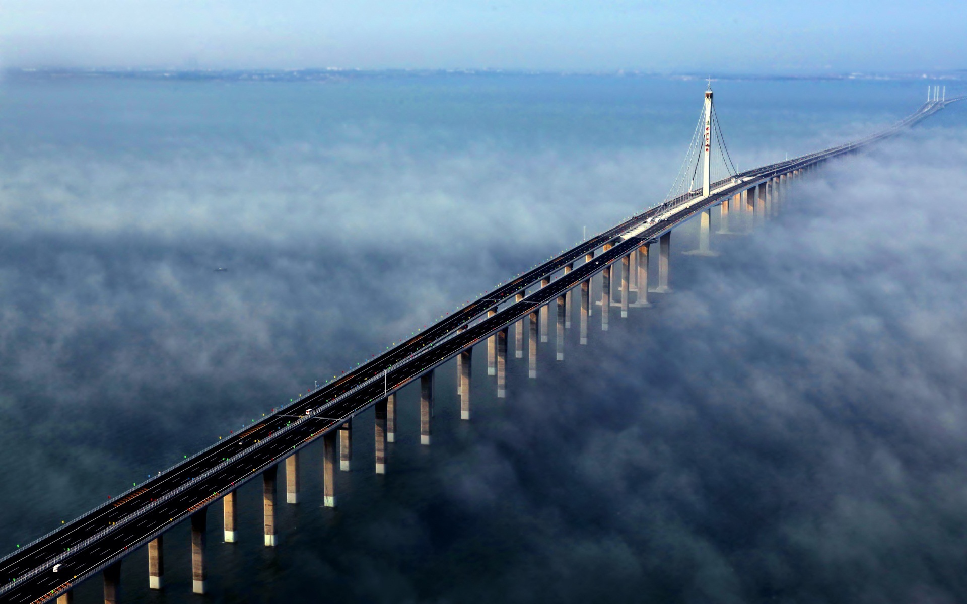 Bay Bridge   Bridge Bay Fog Jiaozhou Nature Long Ocean Bing 1920x1200