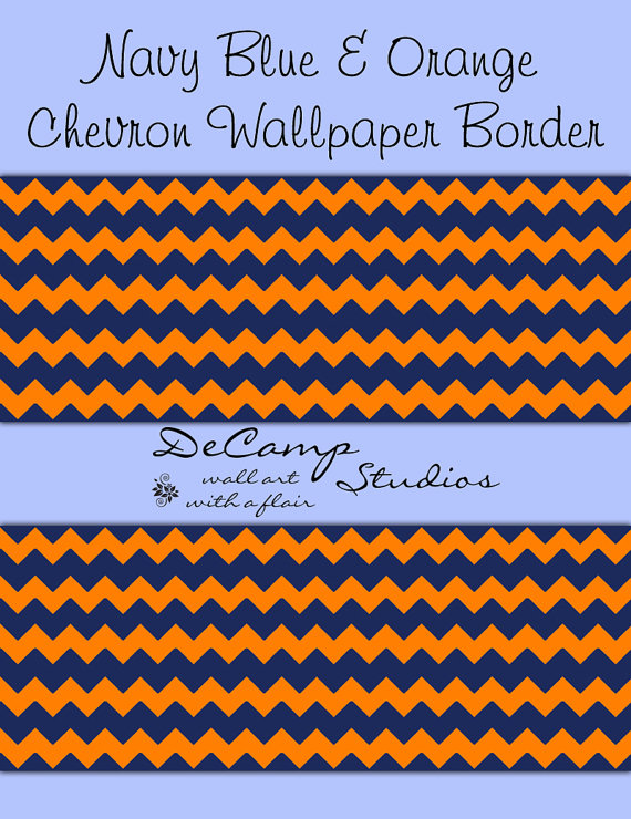NAVY BLUE CORAL Orange Chevron Wallpaper Border Wall Decal Baby Boy