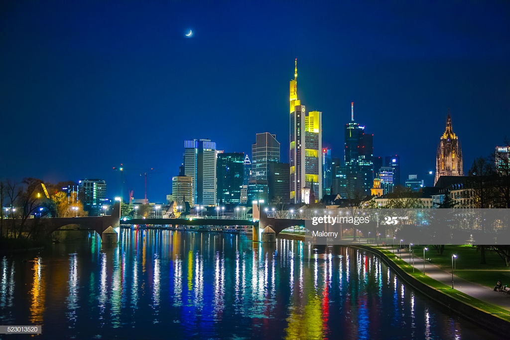 Germany Frankfurt River Main Skyline Of Financial District In