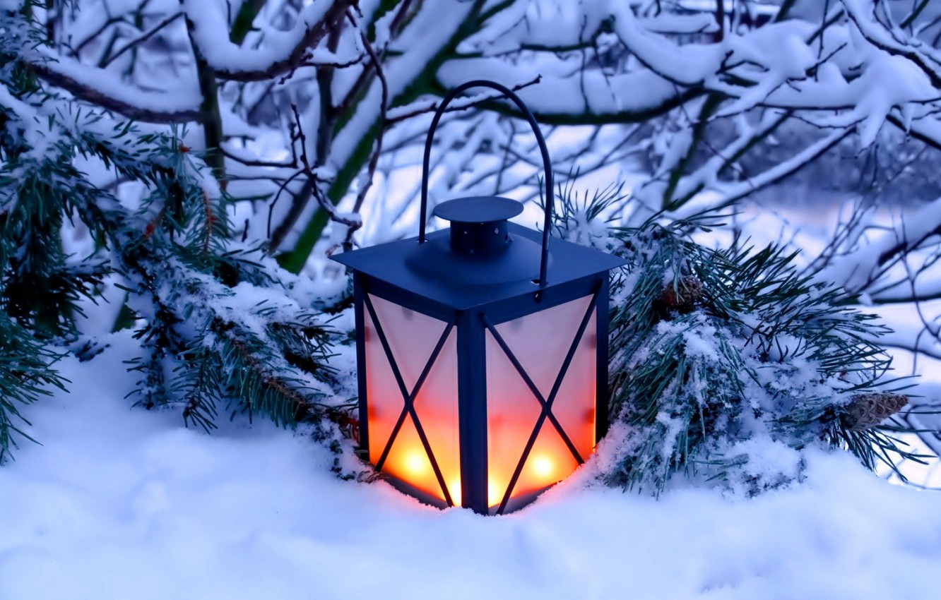 Wallpaper Winter Snow Nature Candles Lantern Light
