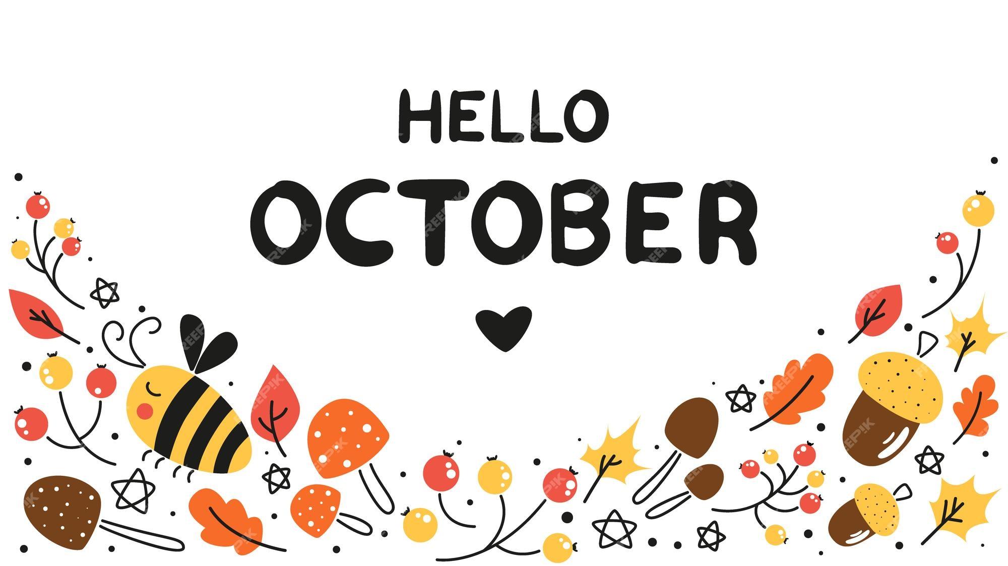 Premium Vector Hello october autumn card template fall vector