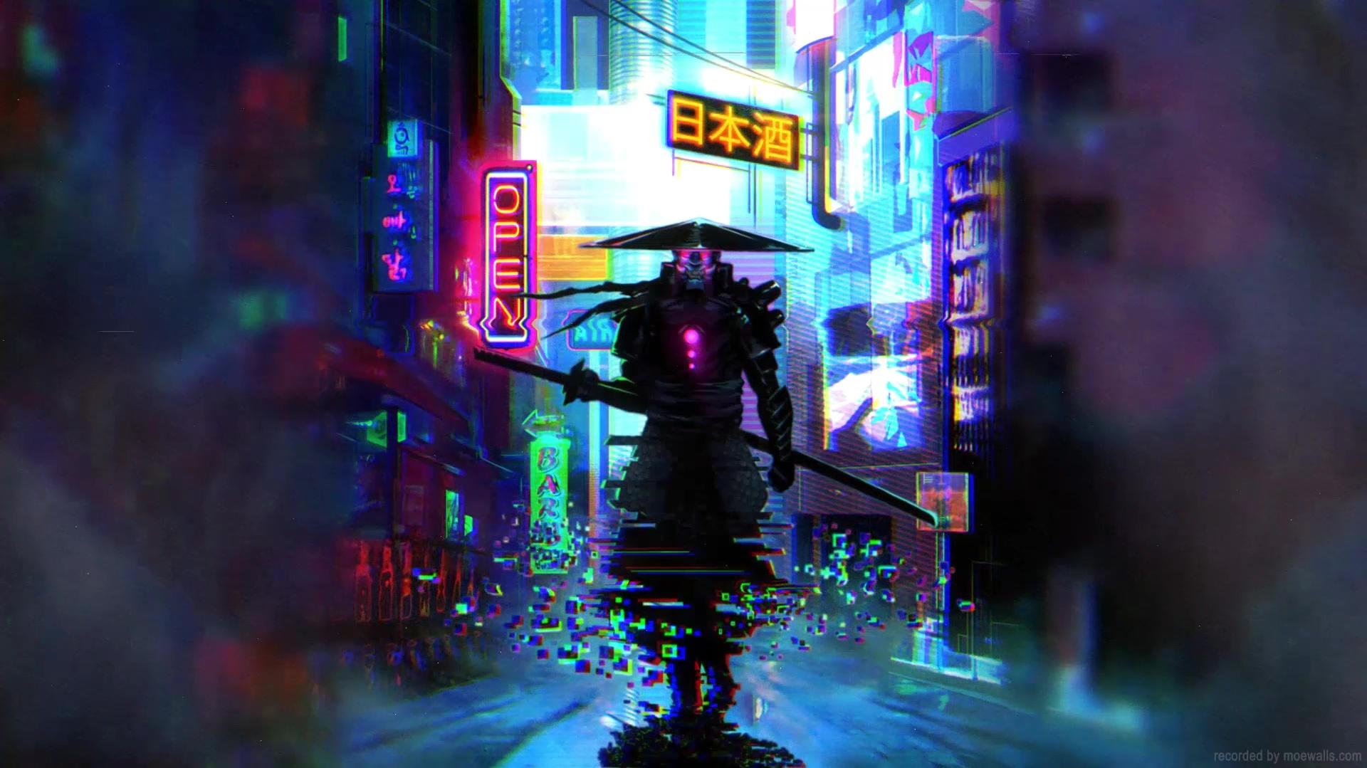 Futuristic Samurai Neon Cyberpunk City Live Wallpaper   MoeWalls