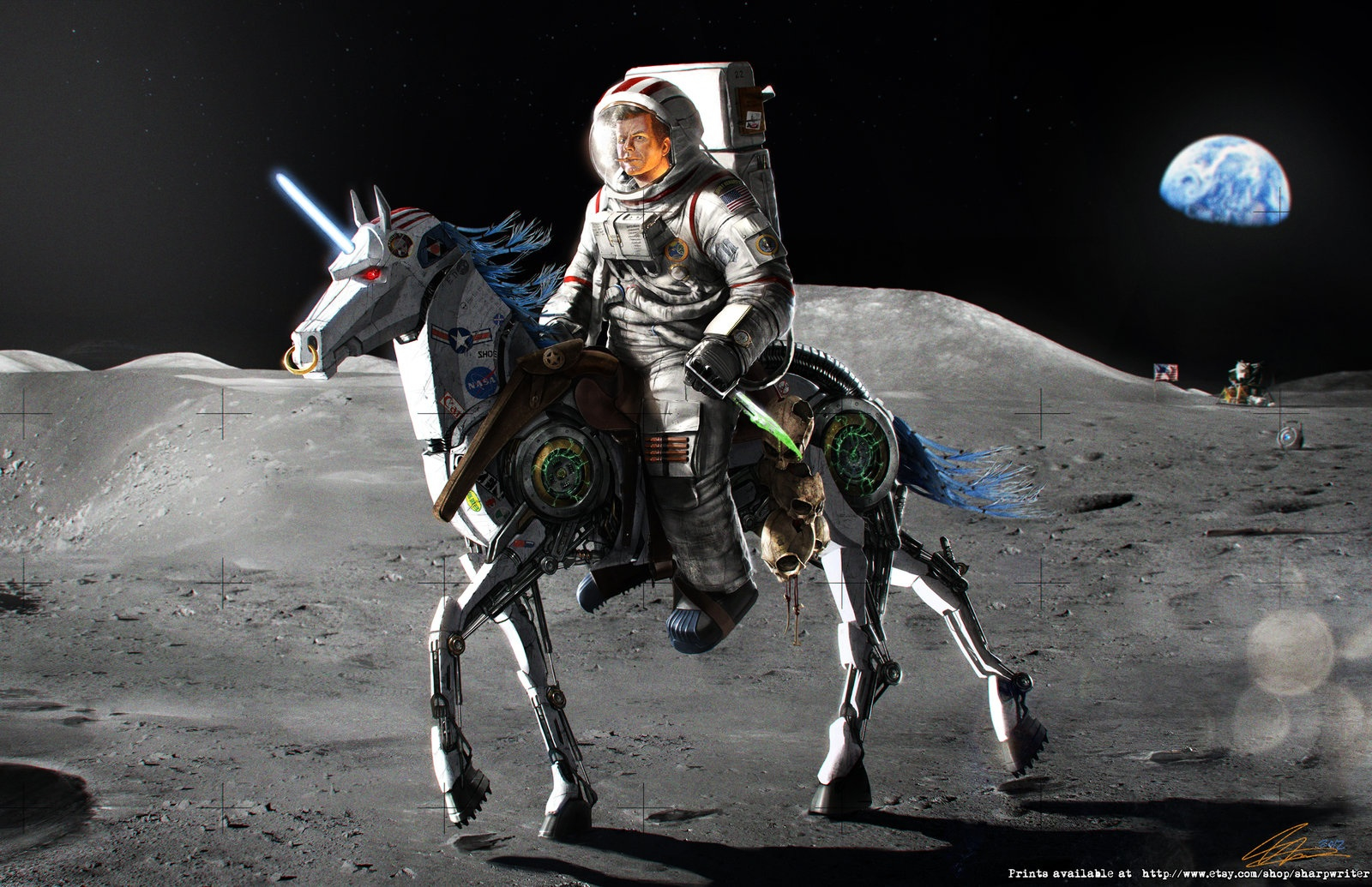  WTF Astronaut Moon Earth Horse Unicorn Machine wallpaper background