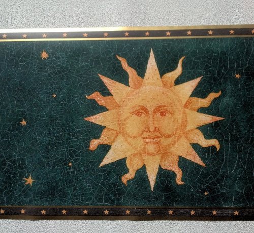 Gold Moon And Sun Stars On Dark Green Wallpaper Border