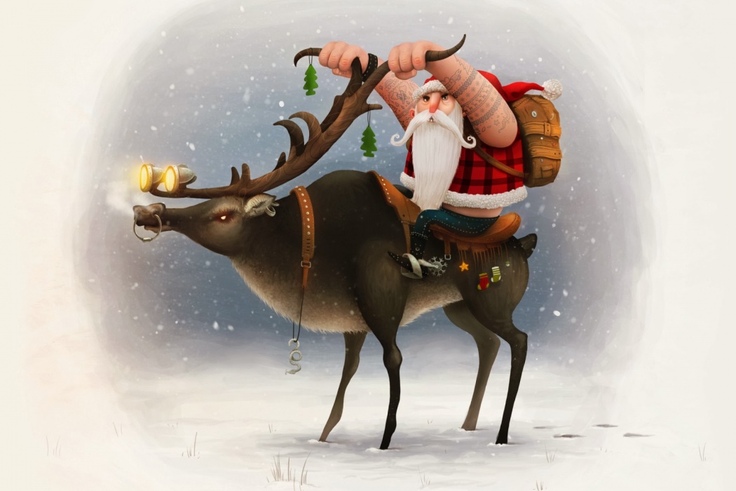 Santa Reindeer Snow Christmas Wallpaper Best HD