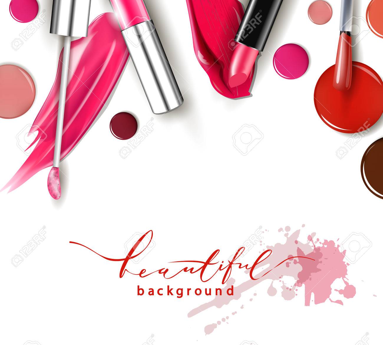 Cosmetics And Fashion Background With Make Up Artist Objects